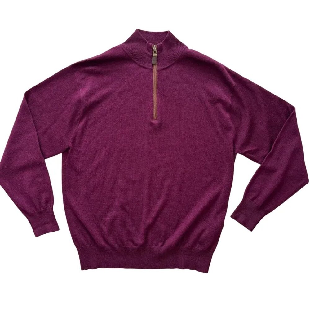 ORVIS 100% Merino Wool Zip Neck Sweater in Boysenberry Red  SZ L